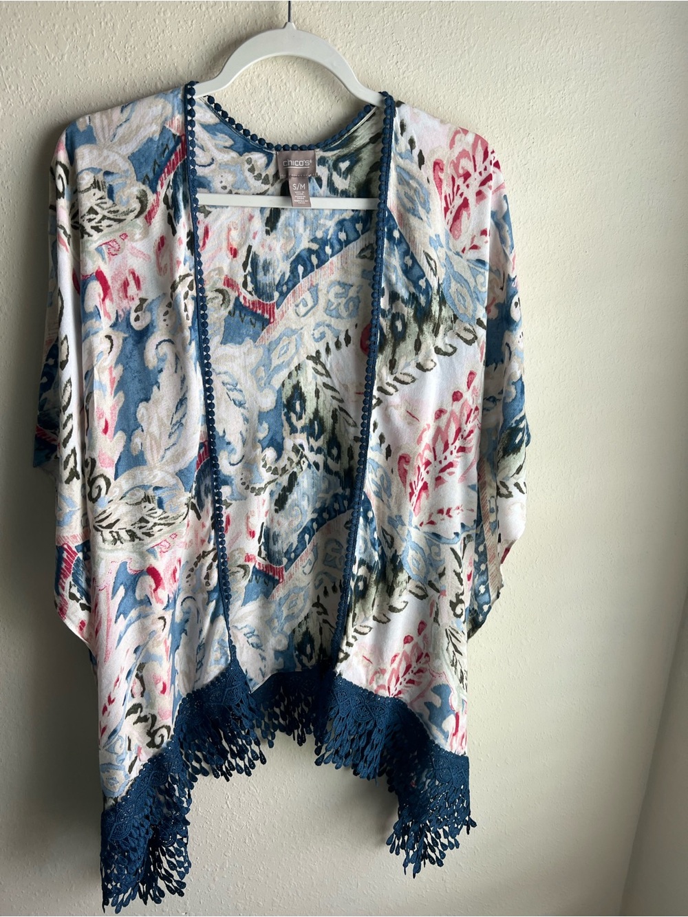 Chicos Blue Floral Open-Front Kimono